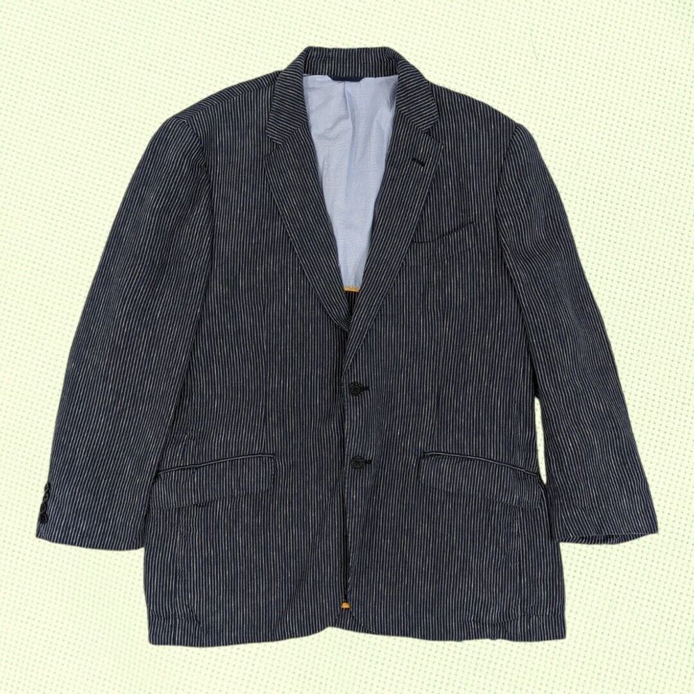 Robert‎ Talbott Carmel Linen Blazer 2Btn Half Lined Men Blue Striped L